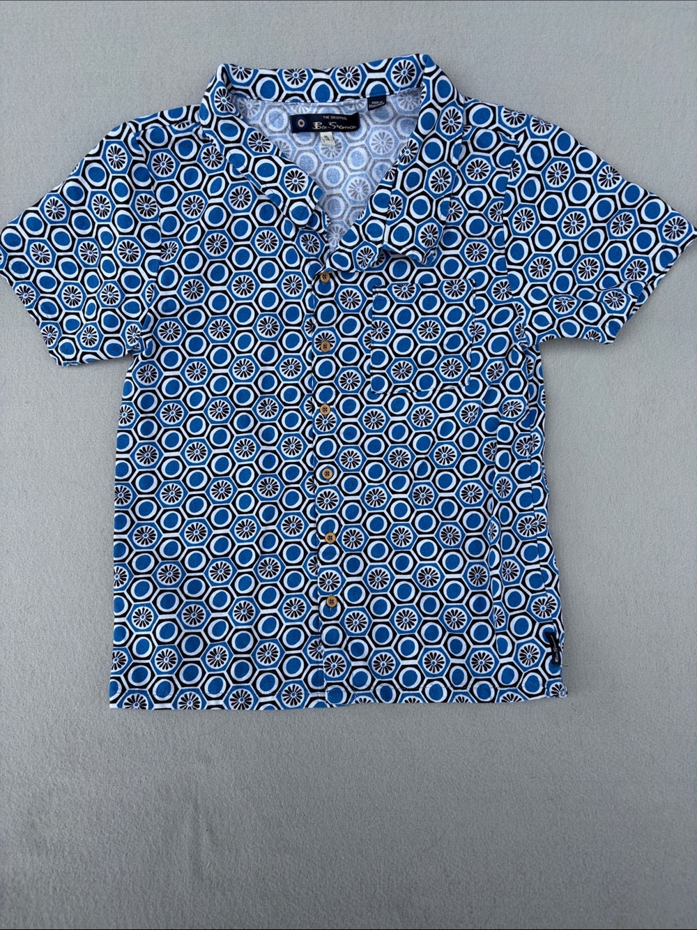 Ben Sherman Blue & White Geometric Short-Sleeve Polo